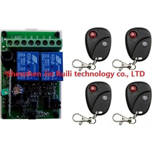 New DC12V 2CH 4patch lamp Remote Control Switch 1 Receiver 4 Transmitter Learning Code Momentary Toggle Latched adjusted
