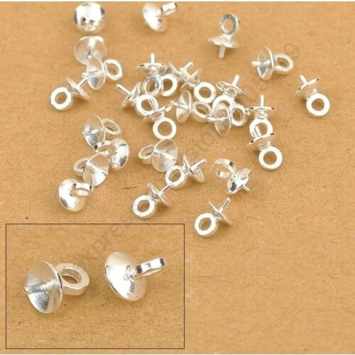 Wholesale 100pcs Pure 925 Sterling Silver Cup Cap Bail Connector Acrylic Bead Crystal Beads Jewelry Accessories