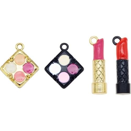 4PCS 8PCS Alloy Enamel Women Lipstick Eye shadow Make up Style Charms Pendant For Bracelet Earrings Jewelry DIY Making Accessory