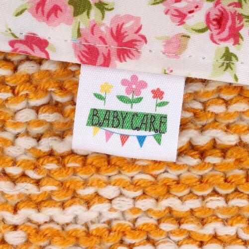 Custom Clothing Labels, Sew In Folded Flower, Bespoke Printed Tags, For Handmade Items, Logo, Lingerie Soft Feel(MD2059)