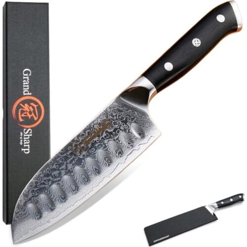 GRANDSHARP 5 Inch Santoku Knife VG10 Japanese Damascus Stainless Steel 67 Layers Japanese Damascus Kitchen Knives Professional