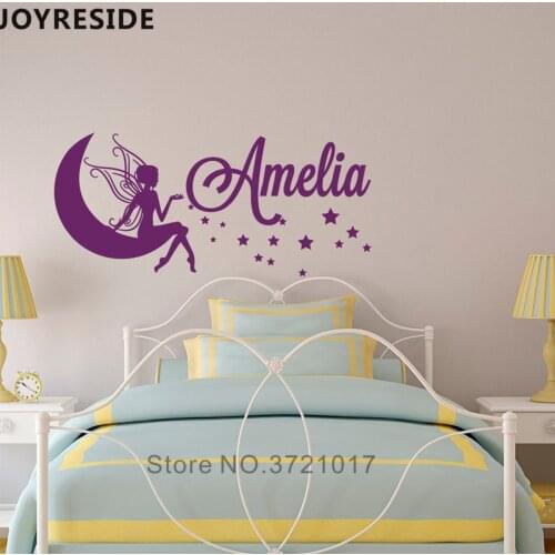 Fairy Siting On The moon Sleep Wall Decals Customed Girls Baby Name Wall Sticker Sweet Dream Wall Decal Bedrooms Decor M264