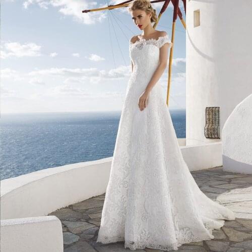 Vestido de Noiva 2020 Princess Wedding Dresses Off Shoulder Applique A-line Sweep Train Lace Bridal Dress Robe De Mariee