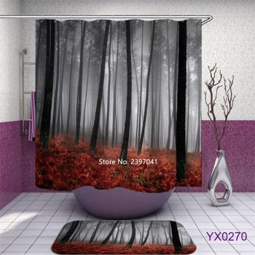 Dark Woods Red Rose Cloud Mountain Terror Skull Head Window Sea View Waterproof and Mildew Proof Shower Curtain with Hook