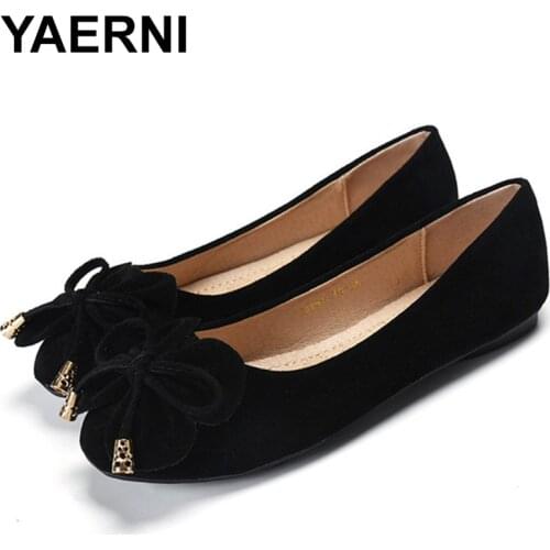 YAERNI New Basic Fashion Flat Shoes Fashion Cute Foot Casual Girl Ladies Bow New Plus Size 34-43 Shoes Women