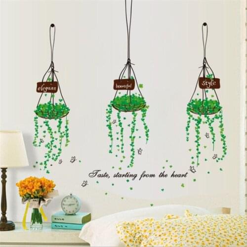 Vivid Simple style green plant hanging basket wall stickers window stickers shop glass doors and windows decals