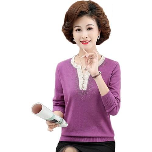 Womens Cashmere Sweater Autumn Winter Middle-aged Mothers Bottoming Shirt Large Size Womens Pullovers Loose Sweater Coat 2169