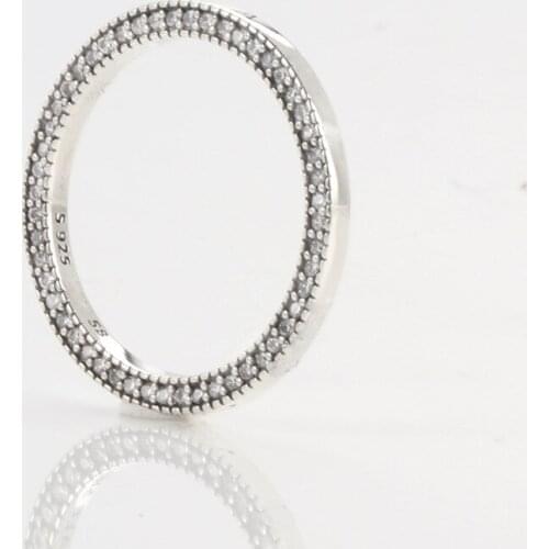 Authentic 925 Sterling Silver pan Ring Signature Hearts Rings With Pave Crystal For Women Wedding Party Gift Fine Jewelry