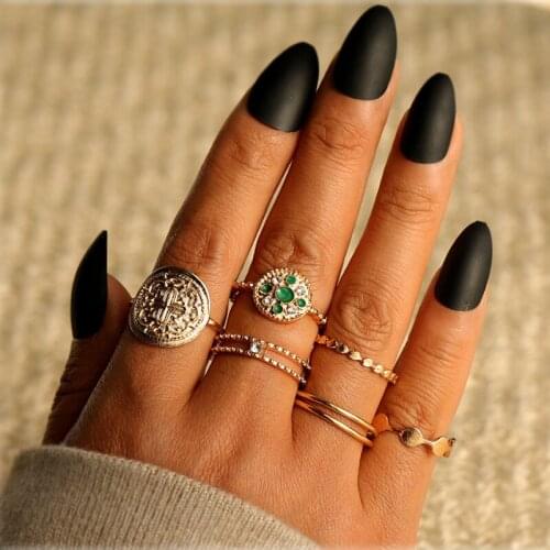 Vintage Gold Crystal Cross Round Wave Ring Set for Women BOHO Geometric Finger Rings 2020 Female Party Statement Jewelry