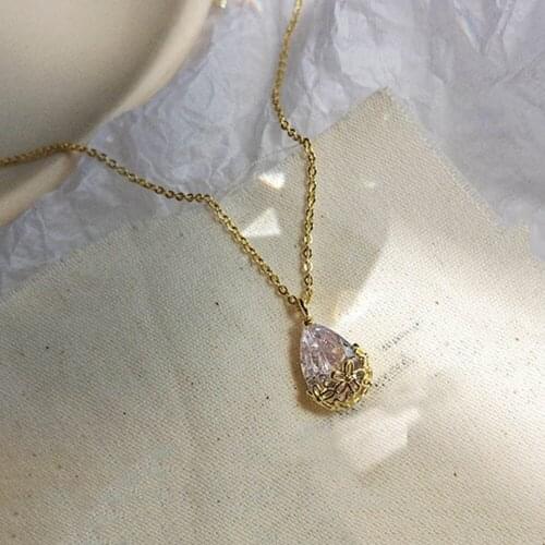 Gold Color Geometric Jewelry Women Crystal Water Drop Pendant Necklace Wedding Party Gift Collares Para Mujer