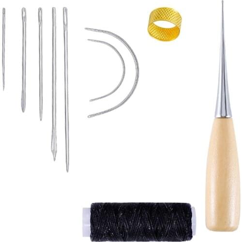 1 Set Sewing Needle Thimble Awl Stitching Waxing Thread Leather Craft Sewing Accessories Leathercraft Shoe Repair Tools Supplies