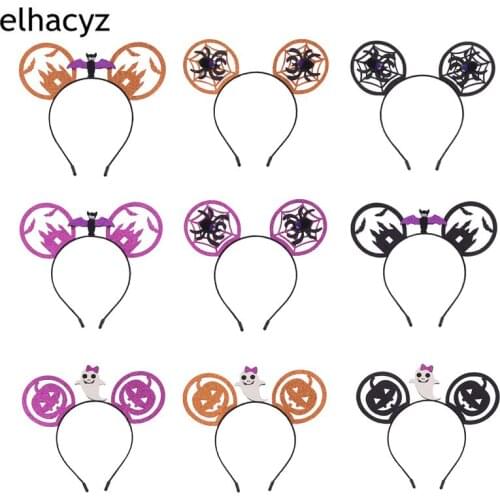 10pcs/lot New Halloween Spider Web Mouse Ears Hairband Pumpkin Ghost Bat Castle Headband Girls Kids Headwear Hair Accessories