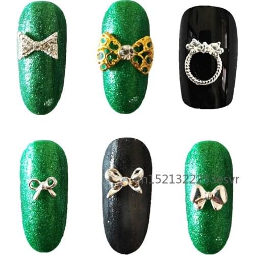 10pcs Bow Glitter Nail Rhinestones Glass Stone Charms Crystal Bowknots Jewelry DIY UV Gel Manicure 3D Nail Art Decorations