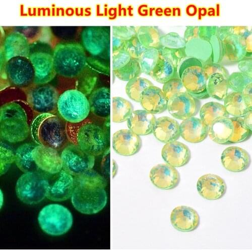 1440pcs Luminous Light Green Opal Crystal Flatback Glass Rhinestone Sticker Nail Art Decoration Gems Non Hot Fix Strass Stones