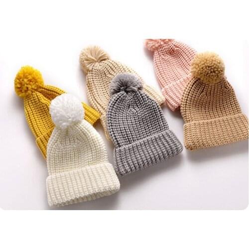 2020 New Fashion Children Winter Hats Baby Kids Girl Solid Knitted Beanies Caps with wool Ball Thick Baby Boys Girls Winter Warm