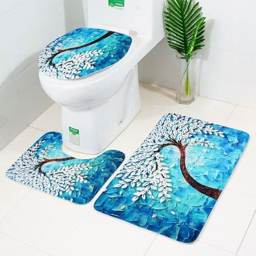 3pcs/set Carved Happiness Tree Toilet Mat Toilet Cover Three-piece Anti-slip Absorbent Bathroom Mat