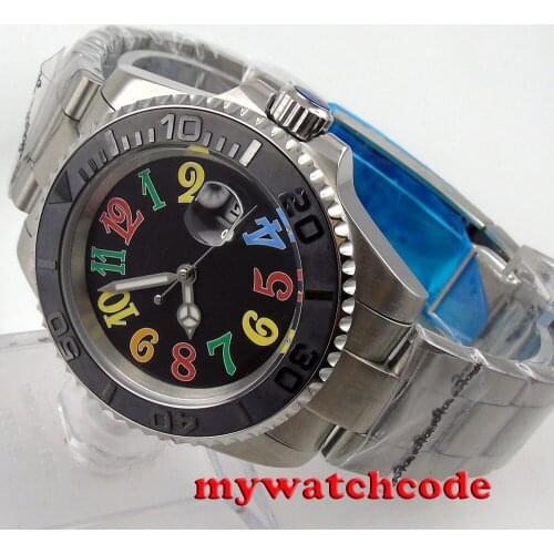 40mm bliger black colorful dial date sapphire crystal automatic mens watch P94