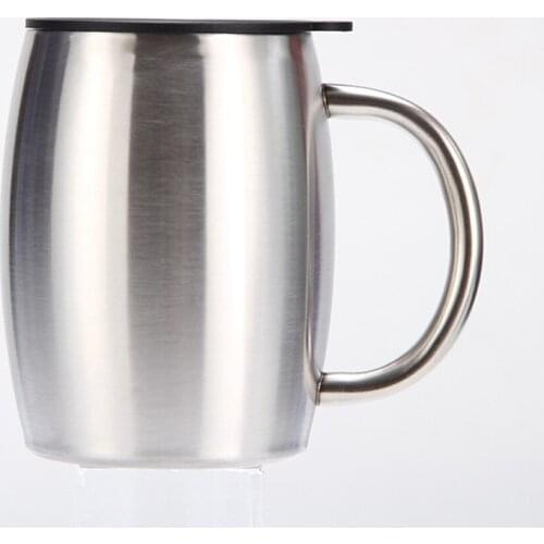 420ML Potbelly Coffee Cup 304 Stainless Steel Mug Office Water Cup With Handgrip Simple Style Tea Cup With Lid Coffee Mug