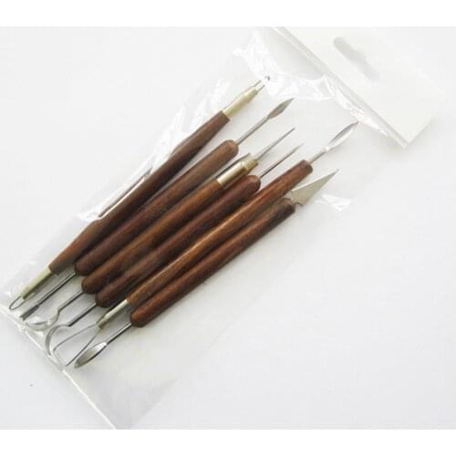 6 pieces/set of hardwood stainless steel tools wooden handle pottery tools ceramic tools modeling carving mud