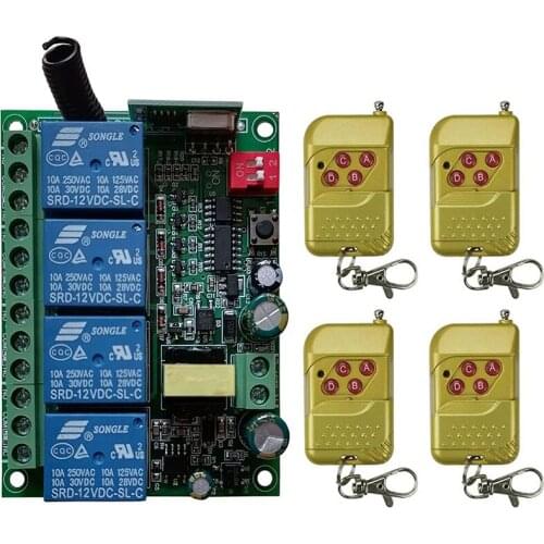 AC110V 220V 230V 4CH 4 CH 4 Channel 10A Relay RF Wireless Remote Control Switch System 315 MHz 433 MHz Transmitter And Receiver