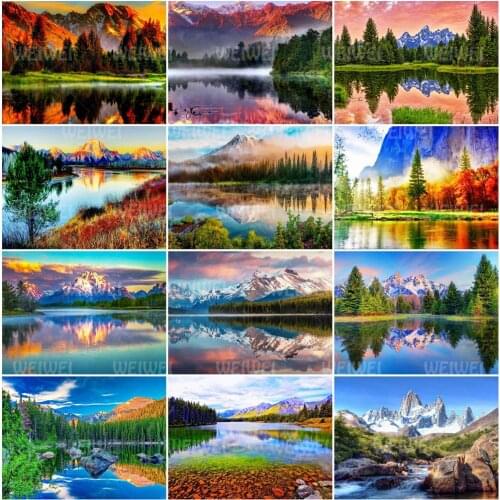 Landscape Mountain Diamond Painting 5D DIY Full Square Round Diamond Embroidery Lake Picture of Rhinestones Cross Stitches Decor