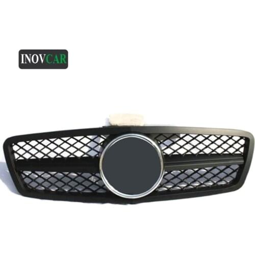 Car Front Bumper Lip Spoiler Front Grille For BENZ C Class W203 2000-2006 C63 C220 C270 C320 ABS Mesh Grille