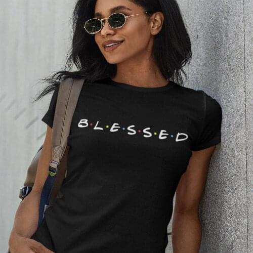 Blessed Inspirational Motivational Shirt Christian Jesus Christ Graphic Shirt Cotton O Neck Female Clothing Short Sleeve Tees