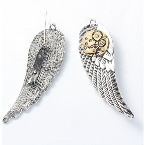 DoreenBeads Steampunk Pin Brooches Wing Gear Silver Color Antique Bronze Punk Vintage 80mm(3 1/8") x 26mm(1"), 1 Piece