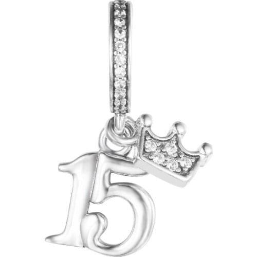 2021 New 925 Sterling Silver 15th Birthday Dangle Charm Beads Women DIY Jewelry Gift Fits Pandora Bracelet Berloque