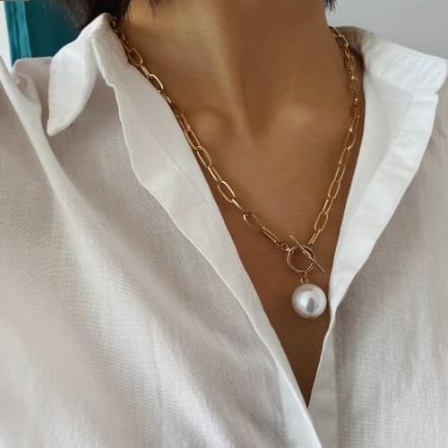 Fashion Punk Baroque Pearl Multi Layered Chain Women Long Necklace Geometry Pendant Necklaces Beads Lasso Wedding Collar Jewelry