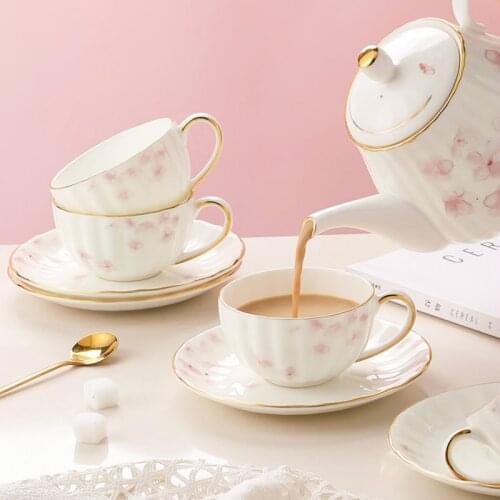 Ink European Bone China Coffee Cup Saucer Set Household Simple Ceramic Teapot Cups Small Capacity Porcelain Espresso Mugs