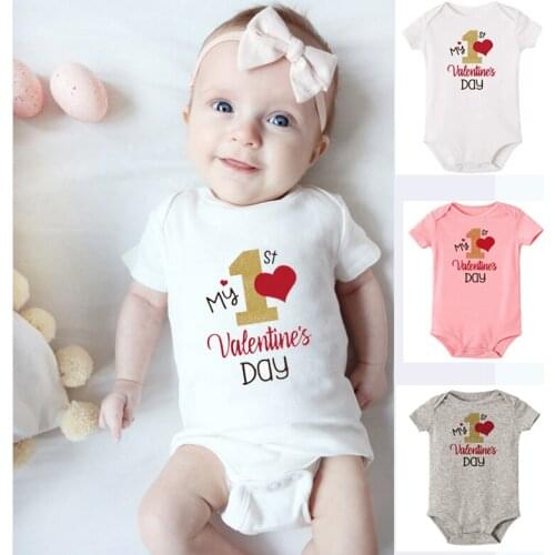 DERMSPE Fashion Kids 1st Vatentines Day Gift Newborn Baby Short-sleeved Bodysuit Boys Girls Soft Round Neck Rompers