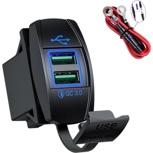 DIY 12-24V QC 3.0 Dual USB Car Charger Socket 36W Fast Charger Waterproof for Truck Motorcycle Marine Boat Bus RV Golf Cart