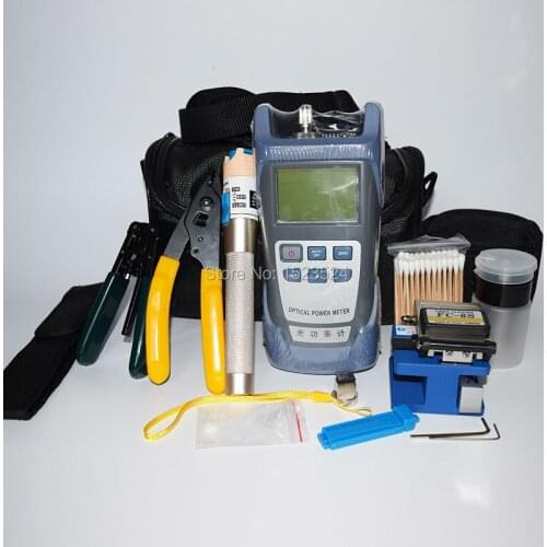 13 in 1 FTTH Fiber Optic Tool Kit with Fiber Cleaver -70~+10dBm Optical Power Meter Visual Fault Locator 1mw 5km