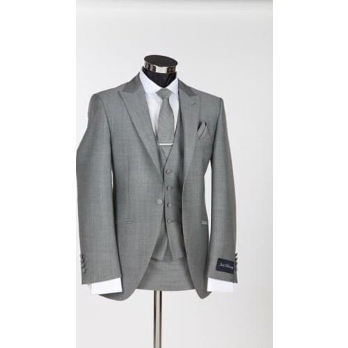 JELTONEWIN Gentleman Classic Light Grey Men Suits 3 Pieces Set Terno Slim Fit Business Suits Groom Tuxedos For Men Wedding Suits