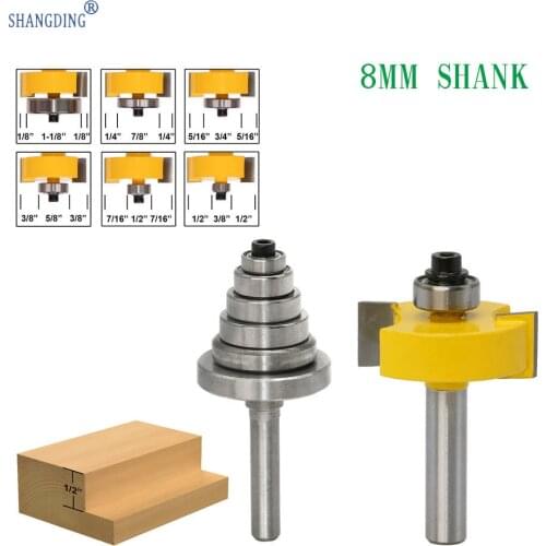 1 pcs Rabbet Router Bit with 6 Bearings Set -1/2"H - 8mm" Shank Woodworking cutter Tenon Cutter for Woodworking Tools
