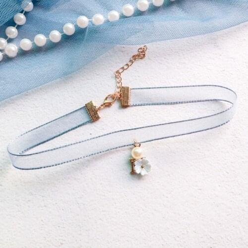 Lace Hollow out pearl Flower Pendant short Clavicle Chain heart shape green choker For Woman girl Gothic Jewelry Necklace