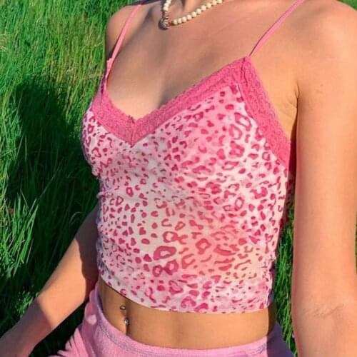 Summer Ladies Vest Top Girls Sexy Lace V-neck Slim Fit Crop Tops Camis Fashion Leopard Print Sleeveless Skinny Camisole Crop Top