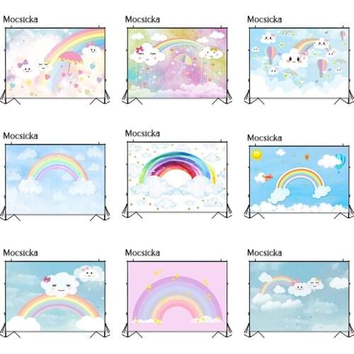 Mocsicka Glitter Star Rainbow Sky Photography Backdrop Blue Sky Clouds Birthday Background for Newborn Portrait Photographic