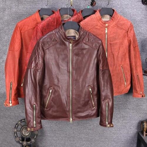 2020 Dark Brown Men Slim Fit Bikers Leather Jacket Large Size XXXL Genuine Cowhide Autumn American Style Motorcycle Coat