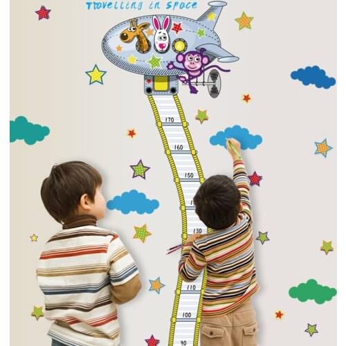 Space Flight Design Wall Sticker with Height Measuring Board DIY Wallpaper For Kindergarten Best Kids Room Wall Ornaments