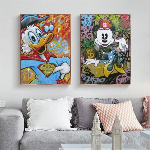 Disney Wall Posters and Prints Graffiti Art Painting on Canvas Wall Art Cartoon Donald Duck Mickey Mouse Picture for Room Decor