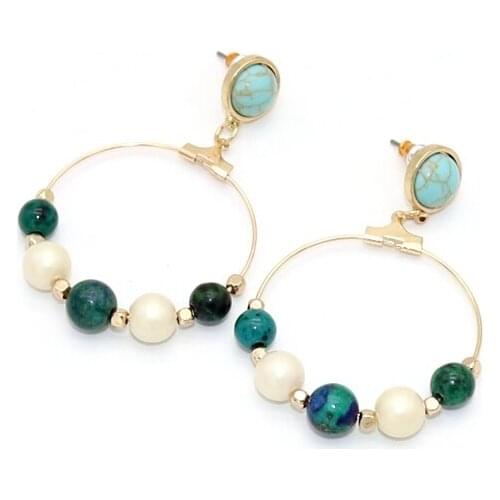 2018 New pearl jewelry copper circle green stone simple drop earring women
