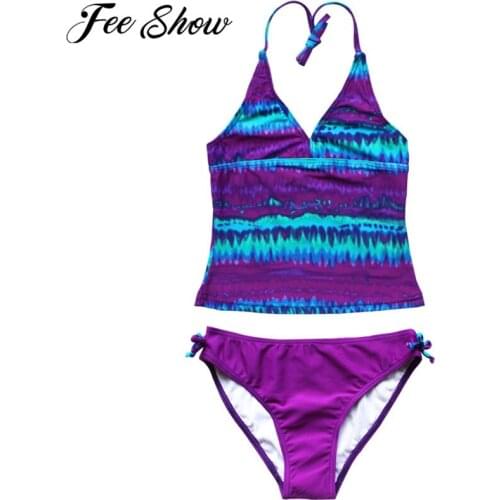 8-16 Years New striped Girls Clothes 2PCS Halter Swimsuit Kids Tankini Swimwear Children Girls Surfing Bathing Suit Set
