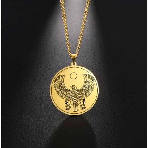 Egyptian Goddess Pendant Necklaces Gold Color Magic Wing Chains Kabbalah Amulet Solomon Necklace Stainless Steel Men Jewelry
