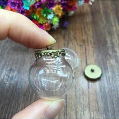 Summer style 20sets/lot 25*15mm DIY Clear Globe Glass Bottle Pendant, Antique Bronze Top, Terrarium Apothecary DIY vial pendant
