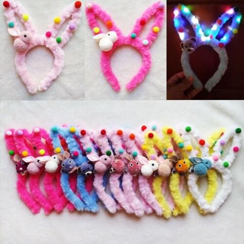 LED Easter Furry Rabbit Bunny Ear Light Hairband for Girl Sweet Hair Headband Party wedding birthday Halloween