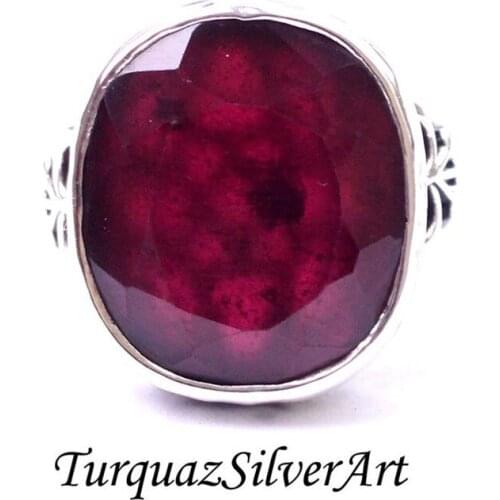 Handmade 925 Silver Damson Purple Corundum Ring, 925 Silver Ring for Woman, Silver Handmade Ring for Man