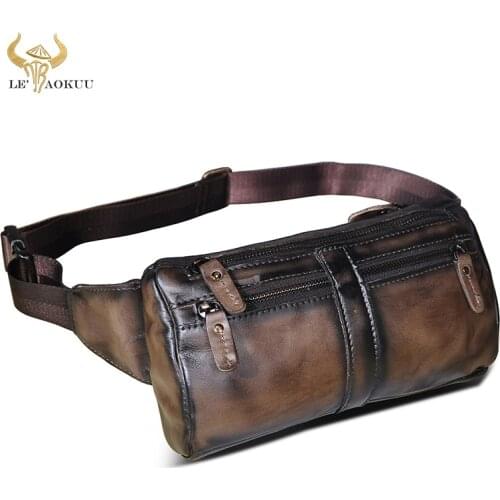 Vintage Coffee Quality Leather Unisex Cross-body Sling Bag Design Casual Travel Phone Pouch Fanny Waist Belt Bag Pack 811-49
