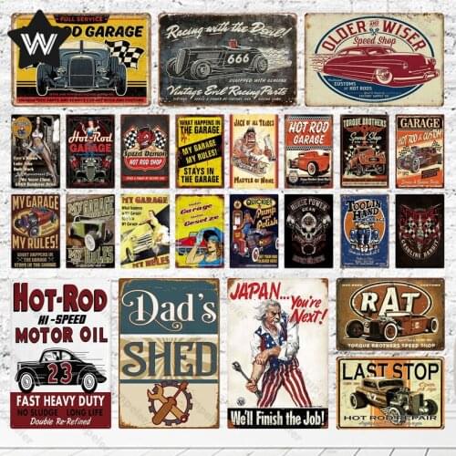 Vintage Home Decor Garage Metal Signs Hot Rod Garage Wall Stickers Metal Poster Shabby Style Metal Sign Tin Plate for Club Decor